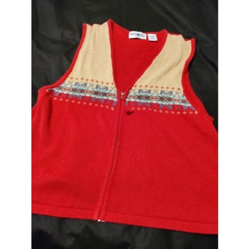 Vintage White Stag Sweater Vest Nordic Size 26W / 28W Full Zip